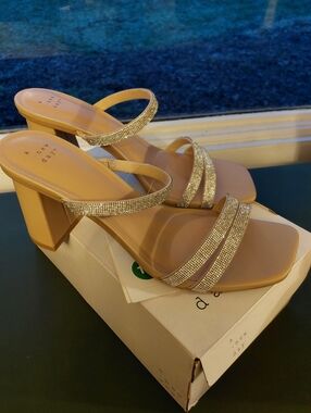 A New Day Silver Stacy Heels Sandals Rhinestones Bling Strappy